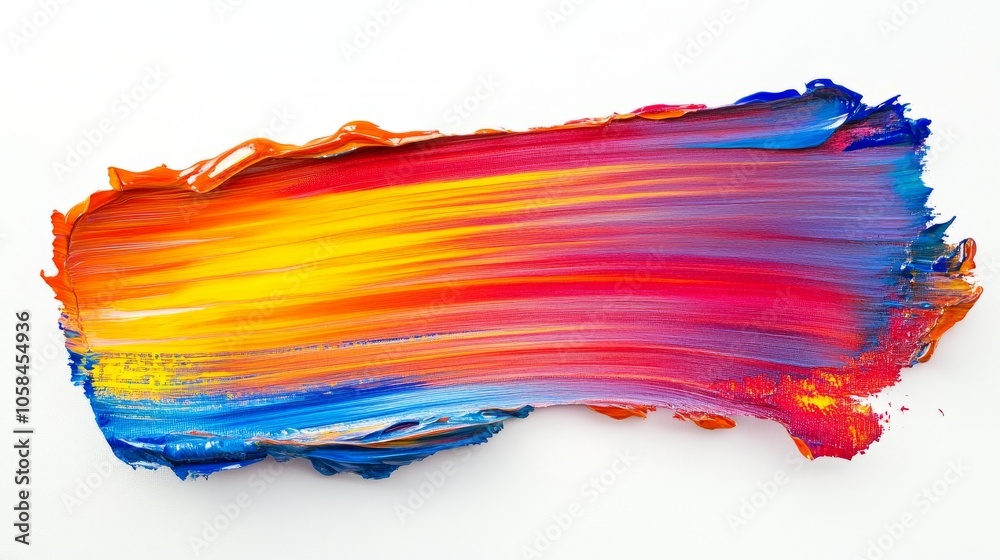 Large brush stroke of acrylic paint, isolated and colorful with bright hues on a white background, showcasing vibrant artistic texture Large brush stroke of acrylic paint, isolated and colorful with bright hues on a white background, showcasing vibrant artistic texture