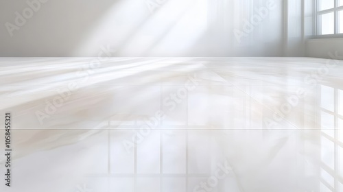 A white tile floor with a window in the background
