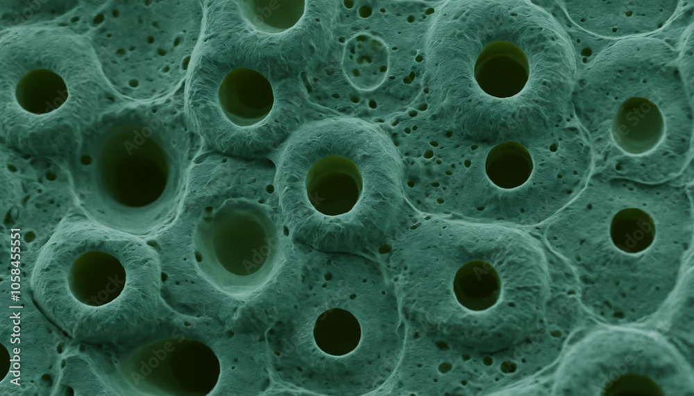 Close-up of biomaterial surface with cell adhesion markers Close-up of biomaterial surface with cell adhesion markers