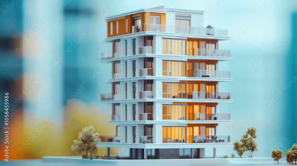 Modern multi-story residential building with balconies and large windows. Modern multi-story residential building with balconies and large windows.
