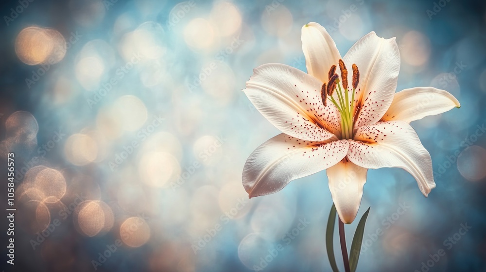 Fototapeta premium A beautiful lily flower against a soft, bokeh background for decorative purposes.