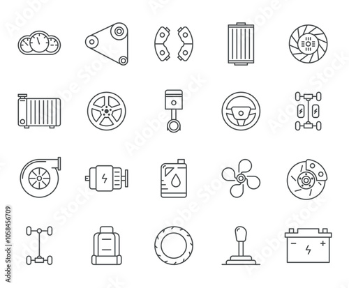 Car parts line art icon set automobile mechanic service vector illustration