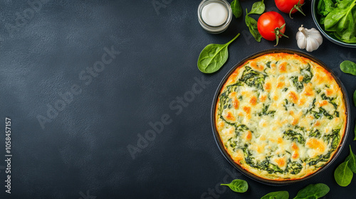 homemade spinach and cheese quiche served with fresh ingredients