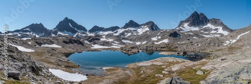 Majestic Glacial Landscape with Icy Blue Waters and Rugged Mountains under Clear Sky - Ultra-Detailed Panoramic View