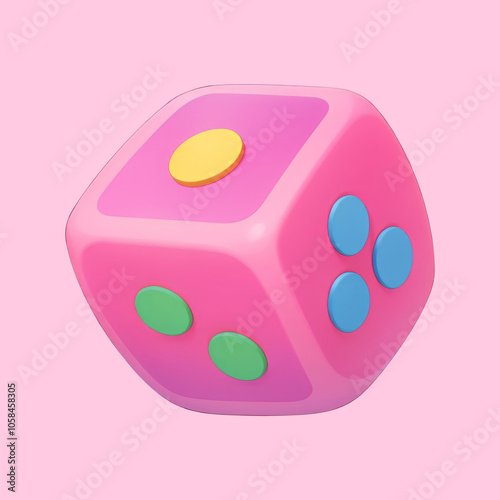 pink dice icon cartoon illustration 