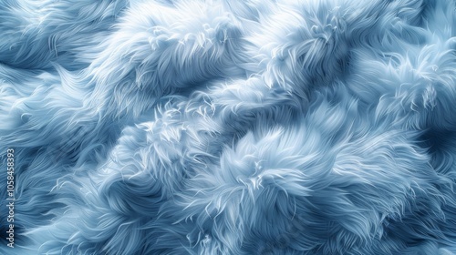 Close-up of soft, fluffy, light blue faux fur with a textured, wavy pattern.