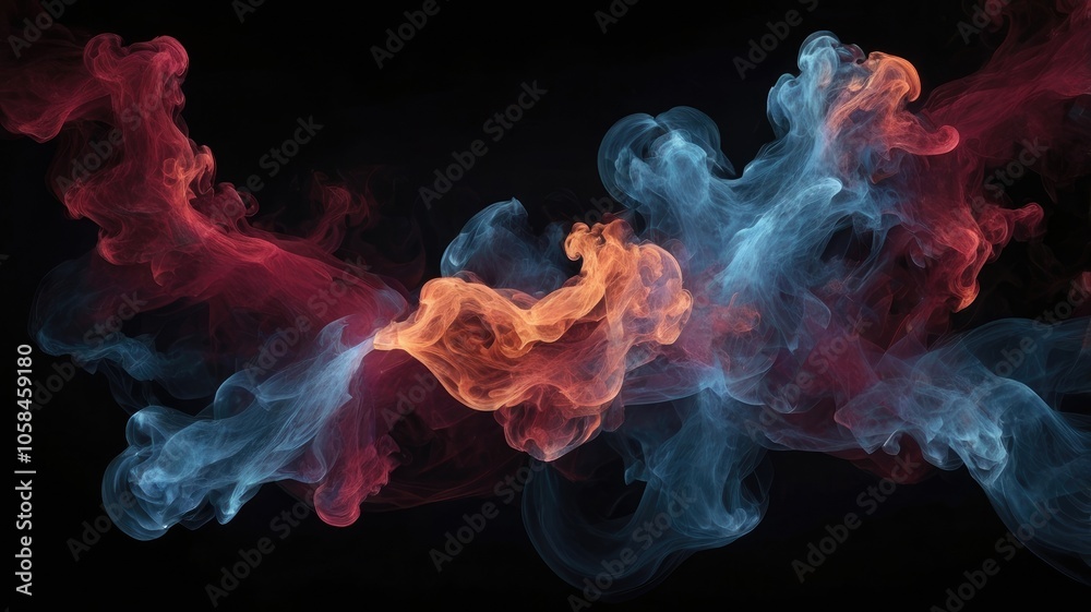 Obraz premium Abstract smoke fire in Maroon and blue light isolated on a black background