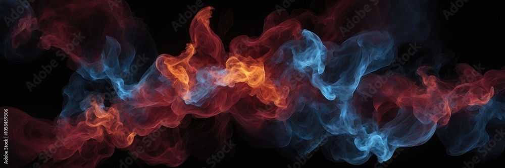 Fototapeta premium Abstract smoke fire in Maroon and blue light isolated on a black background