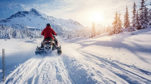 Snowmobiles racing over icy plains, frosty wind trails, adrenalinefueled winter escape photo