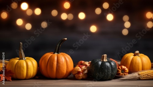 Festive Decor, Pumpkins and Leaves with Ears 