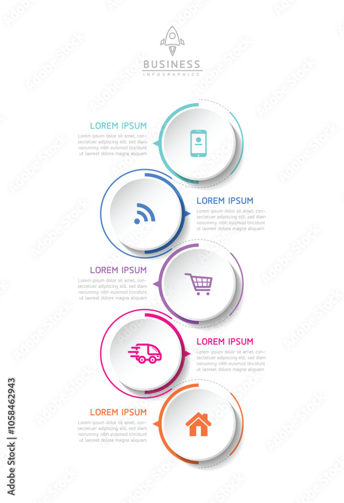 Fototapeta premium Vector infographic business presentation template with circular interconnection with 5 options.