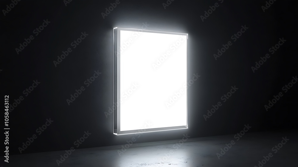 White a3 poster mockup, backlight glass holder, 3d rendering. Illuminated transparent acrylic affiche mockup White a3 poster mockup, backlight glass holder, 3d rendering. Illuminated transparent acrylic affiche mockup