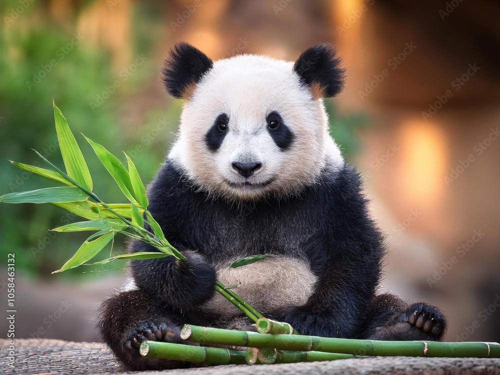 Fototapeta premium panda holding bamboo branch