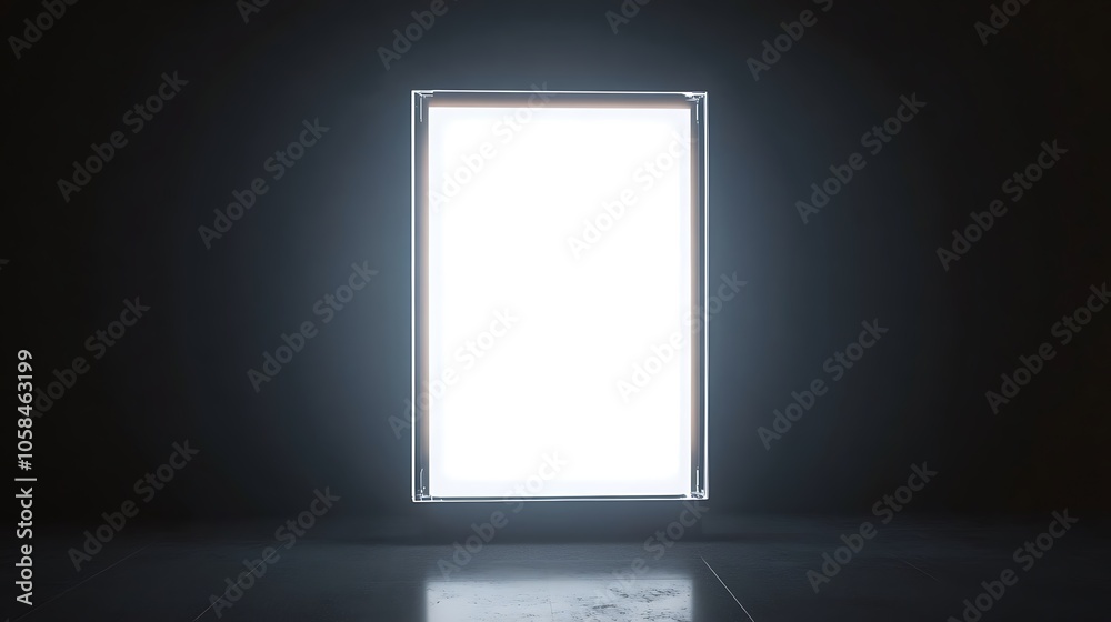 White a3 poster mockup, backlight glass holder, 3d rendering. Illuminated transparent acrylic affiche mockup White a3 poster mockup, backlight glass holder, 3d rendering. Illuminated transparent acrylic affiche mockup