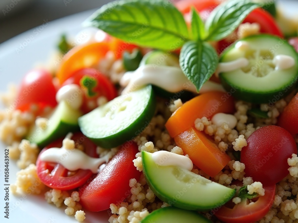 A vibrant quinoa salad with a variety of colorful vegetables