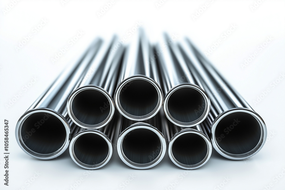 Thick walled shiny steel pipes isolated on white background. Thick walled shiny steel pipes isolated on white background.