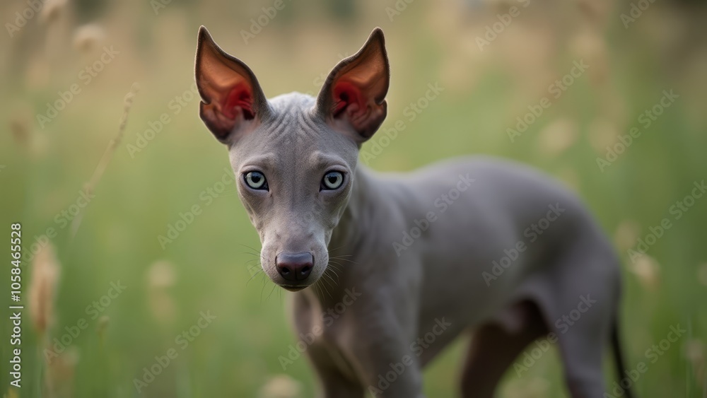 A small dog standing in a field of tall grass A small dog standing in a field of tall grass