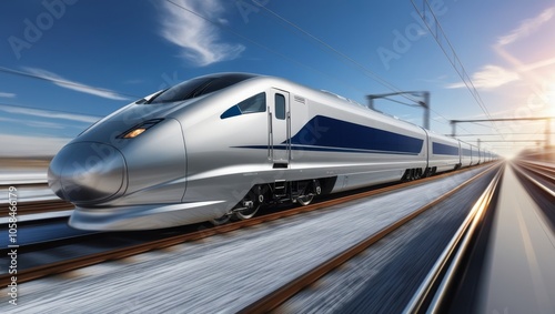 Outdoor high speed train with motion blur, highlighting rapid travel and speed