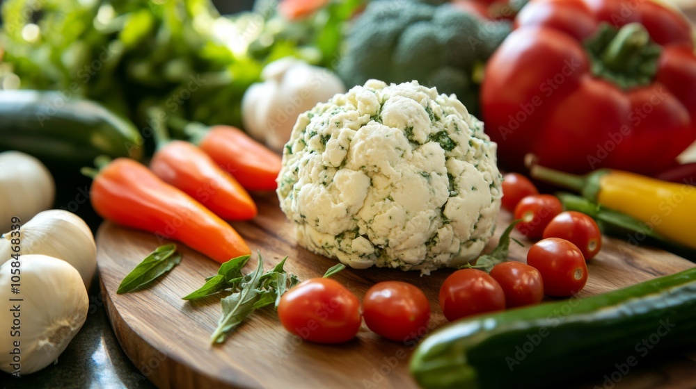 Fresh Vegetables and Cauliflower on a Wooden Surface Fresh Vegetables and Cauliflower on a Wooden Surface