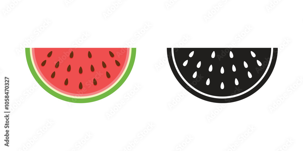 Watermelon icon in flat style. Fresh sweet and healthy fruit vector illustration on isolated background. Summer food sign business concept. Watermelon icon in flat style. Fresh sweet and healthy fruit vector illustration on isolated background. Summer food sign business concept.