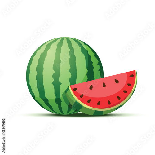 Watermelon icon in flat style. Fresh sweet and healthy fruit vector illustration on isolated background. Summer food sign business concept.