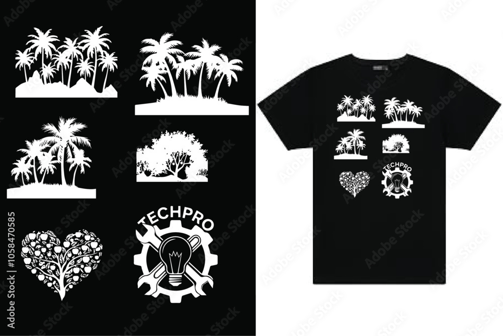 Fototapeta premium Silhouette vector of trees animals deer