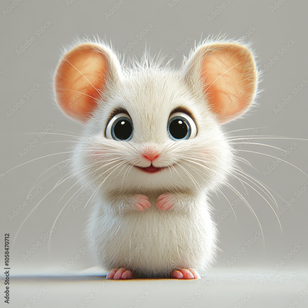 Adorable white cartoon mouse with big eyes and a cute smile, looking at the camera. Adorable white cartoon mouse with big eyes and a cute smile, looking at the camera.