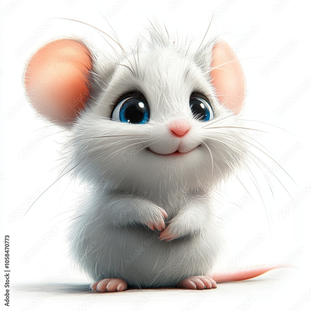 Obraz premium Adorable white mouse with big blue eyes and a cute smile.