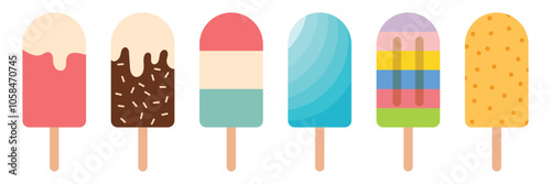 Ice cream popsicle icon set collection in flat style. Tasty dessert vector illustration on isolated background. Sweet eating sign business concept.