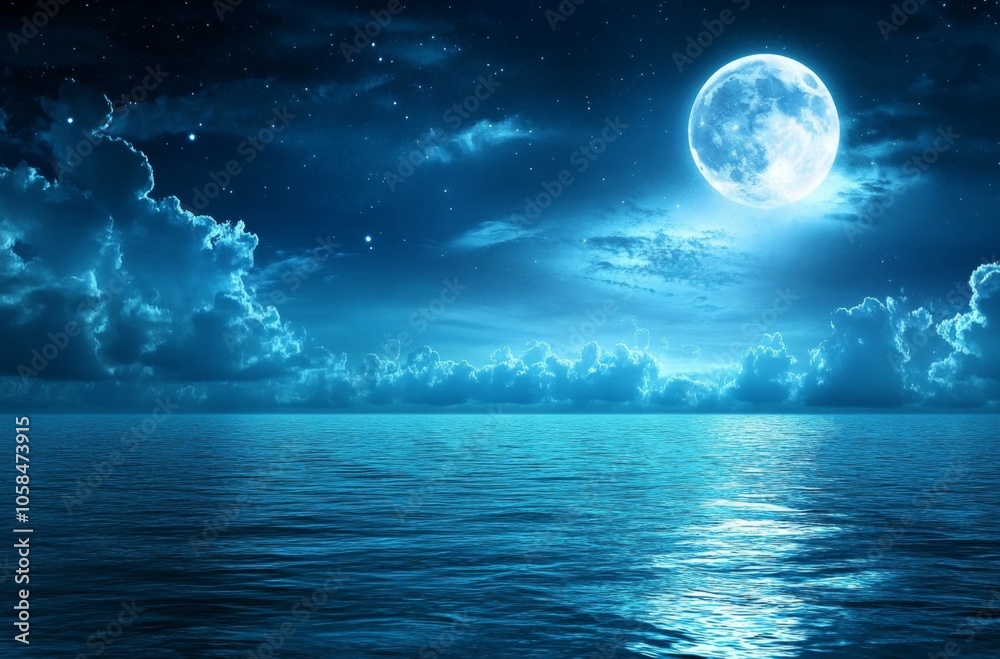 Fototapeta premium Moonlit Bliss: A Magical Night by the Ocean