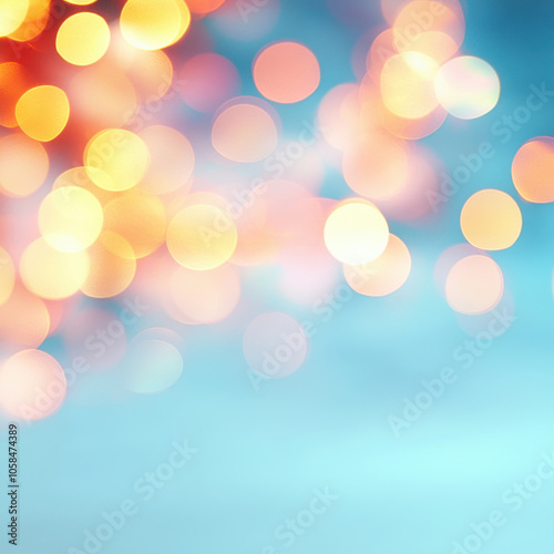 Soft bokeh lights create dreamy atmosphere with warm colors and cool background, perfect for festive occasions