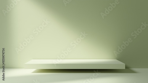 Minimalist Light Green Platform for Product Display with Soft Lighting and Shadows from Window photo