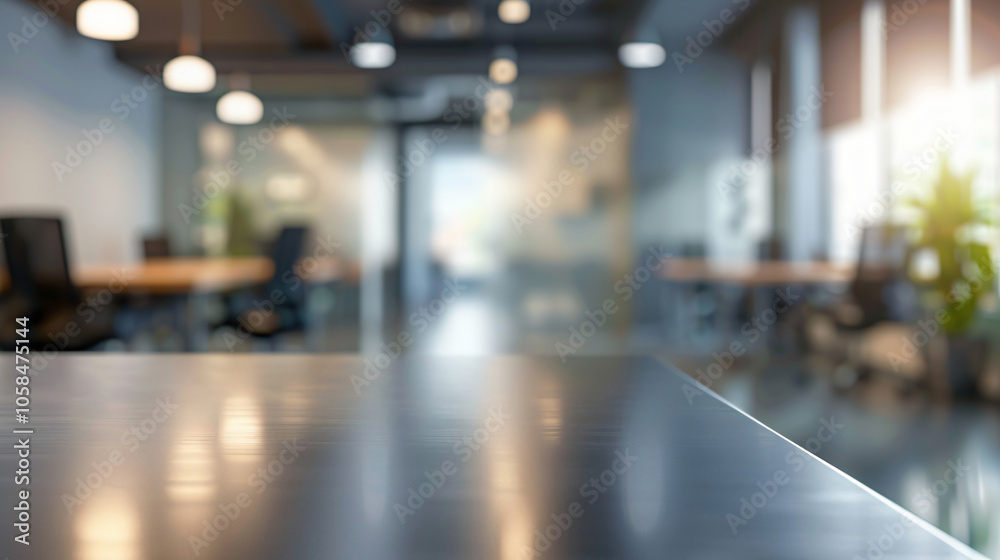Fototapeta premium Blurred image of a modern office interior with bright lighting and open spaces, creating a vibrant work environment for business.