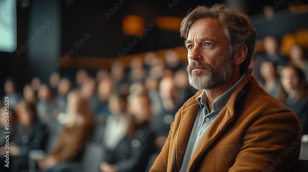 man with beard standing in a room with ambient lighting and blurred background man with beard standing in a room with ambient lighting and blurred background