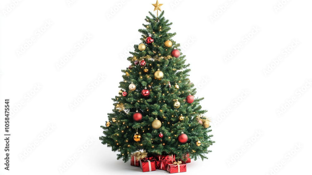 Christmas Tree with Ornaments on White background Christmas Tree with Ornaments on White background