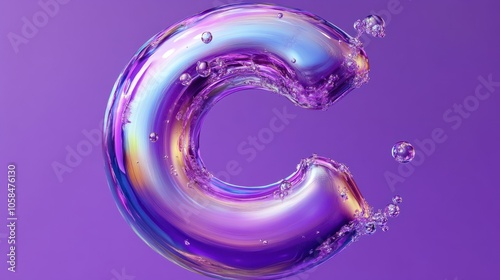 A close upof a colorful liquid letter C with bubble photo