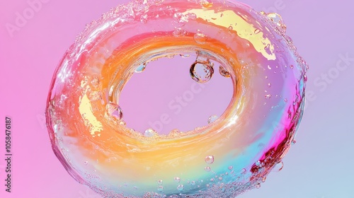 A close upof a colorful liquid letter C with bubble photo