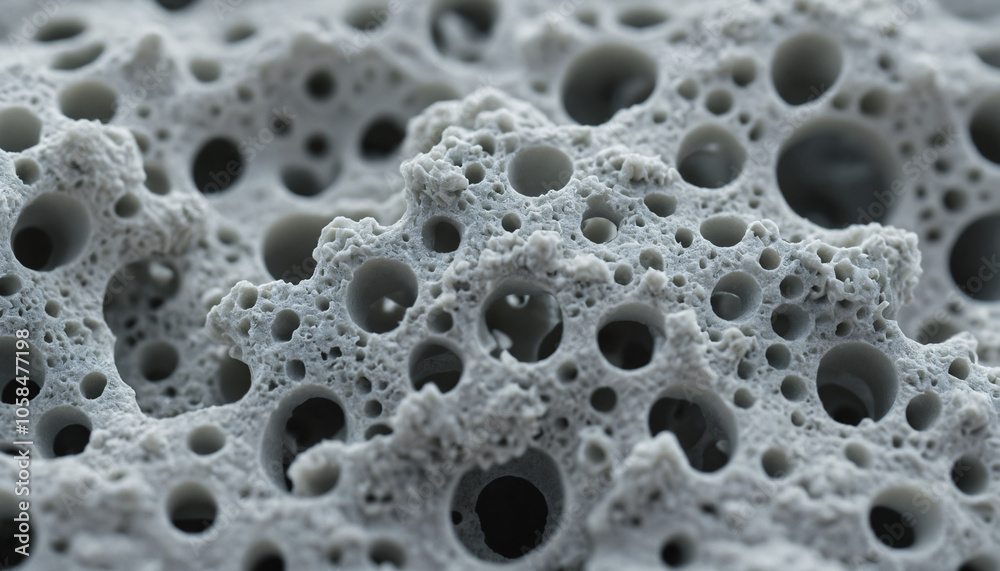 Macro photo of polymer biomaterial with porous surface Macro photo of polymer biomaterial with porous surface