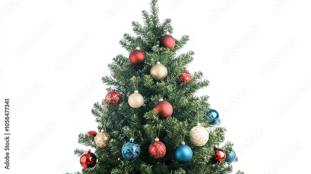 Fully Decorated Christmas Tree on White Background Fully Decorated Christmas Tree on White Background