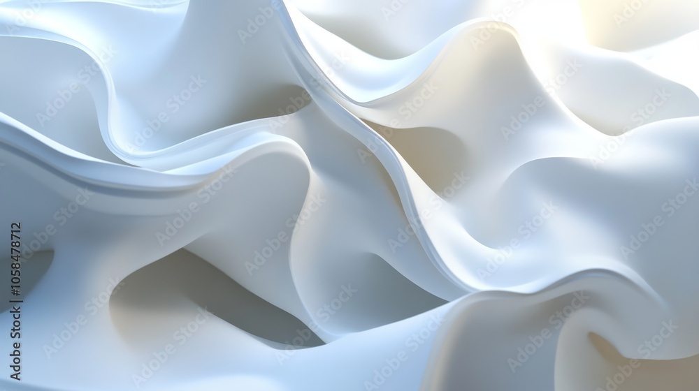 Obraz premium 2410_096.abstract 3d background with smooth white layers flowing in wavy, overlapping patterns, minimalistic design, soft curves and clean lines, subtle shadows creating a sense of depth, modern and