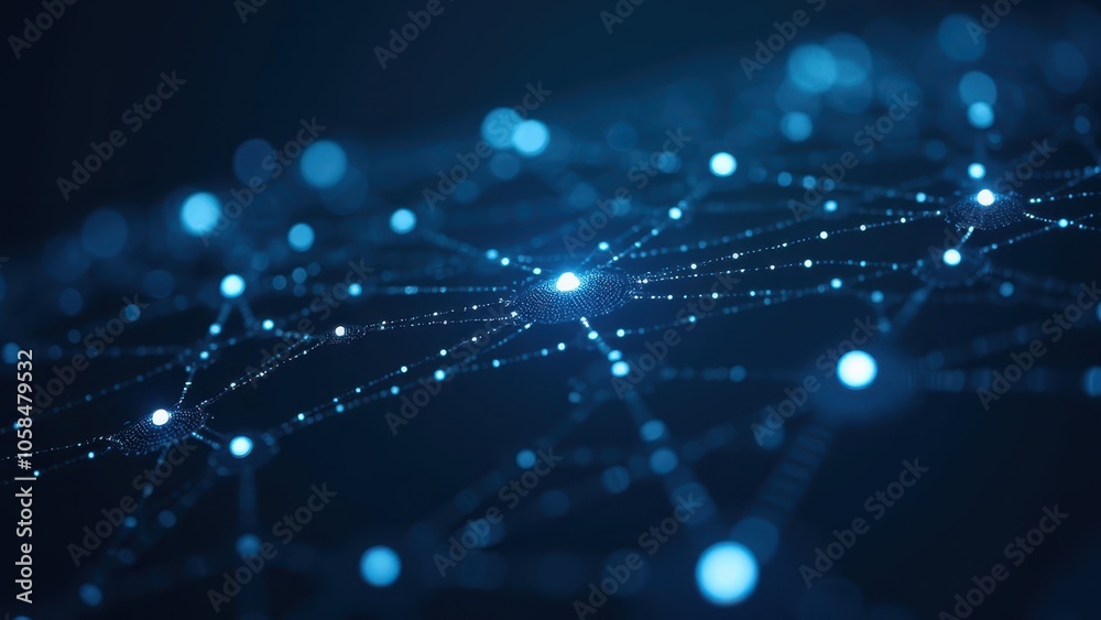 Network Data Visualization with Blue Lights and Dots Network Data Visualization with Blue Lights and Dots
