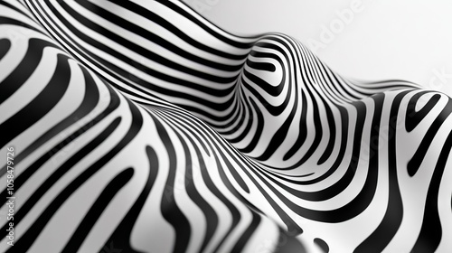 2410_051.abstract black and white wavy pattern, bold alternating stripes, optical illusion effect, smooth flowing curves, high-contrast design, dynamic lines creating a sense of motion, symmetrical