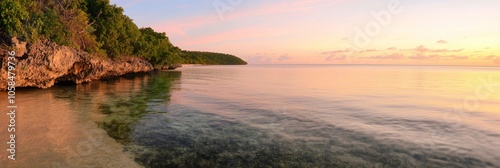 Serene Sunrise Bay Panorama with Soft Waves - Ultra-Detailed Landscape Photography