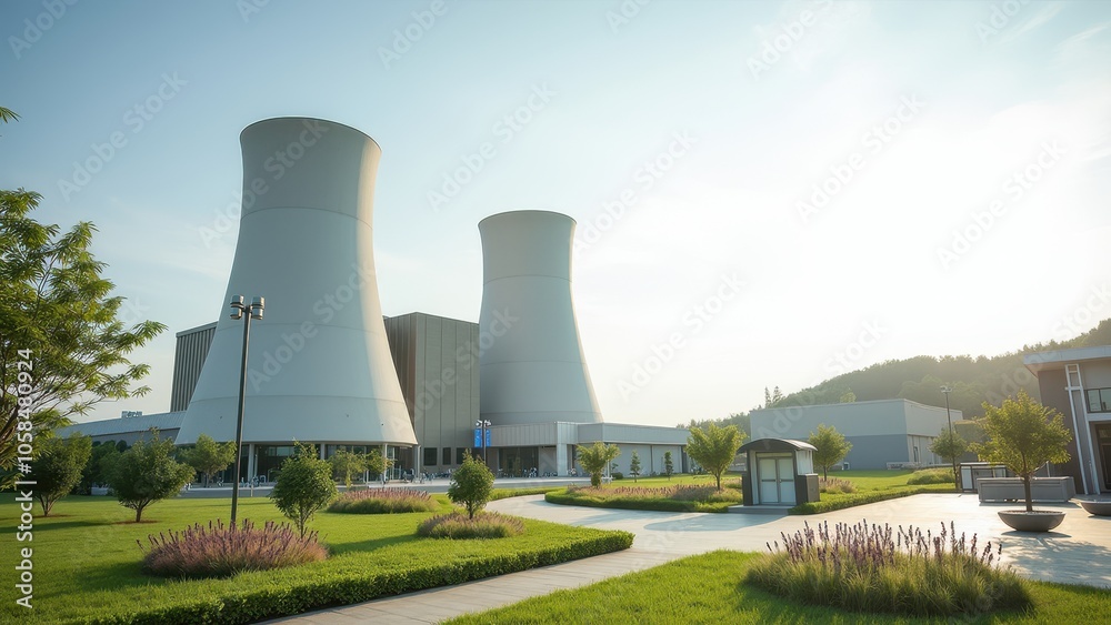 Fototapeta premium Modern Exterior of Power Plant under Clear Skies