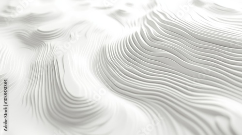 Fototapeta Naklejka Na Ścianę i Meble -  2410_048.thin lines forming topographic map pattern, white background with smooth 3d curves, organic wood grain-like texture, monochromatic relief design, abstract flowing terrain, seamless and