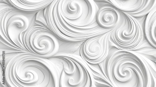 2410_041.white seamless abstract spirals, intertwined wavy lines, circular forms, smooth 3d textures, monochromatic design, layered geometric curves, minimalistic pattern, elegant flowing shapes,