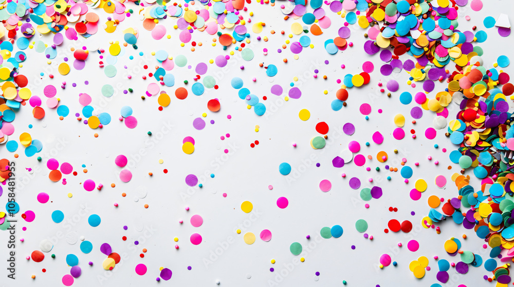 Brightly colored confetti in a variety of hues spread across a white surface, emphasizing a playful and joyful atmosphere for party supplies. Brightly colored confetti in a variety of hues spread across a white surface, emphasizing a playful and joyful atmosphere for party supplies.