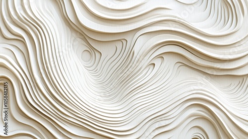 Fototapeta Naklejka Na Ścianę i Meble -  2410_049.geometric topographic lines on white background, fluid contours, abstract relief design, wood grain-inspired pattern, smooth 3d effect, monochromatic minimalism, flowing waves and curves,
