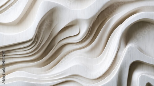 Fototapeta Naklejka Na Ścianę i Meble -  2410_049.geometric topographic lines on white background, fluid contours, abstract relief design, wood grain-inspired pattern, smooth 3d effect, monochromatic minimalism, flowing waves and curves,