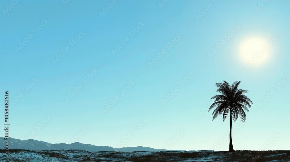 Solitary Palm in Desert Landscape A lone palm tree stands tall against the vast expanse of a sun-drenched desert, its silhouette starkly defined against the endless blue sky. Solitary Palm in Desert Landscape A lone palm tree stands tall against the vast expanse of a sun-drenched desert, its silhouette starkly defined against the endless blue sky.